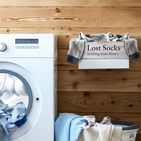 Farmhouse Lost Socks Storage Funny Laundry Sign Wooden Storage Baskets Laundry Room Storage Missing Socks Laundry Decor Farmhouse Sock Basket for Laundry Room Wall Decor (9.4 x 3.94 x 2.36 Inch)