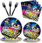 80 Pieces 90s Party Tableware Set 1990s Birthday Hip Hop Party Table Decorations Supplies Back to the 90s Paper Plates Napkins Forks for 20 Guests