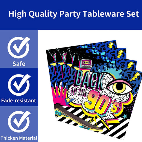 80 Pieces 90s Party Tableware Set 1990s Birthday Hip Hop Party Table Decorations Supplies Back to the 90s Paper Plates Napkins Forks for 20 Guests