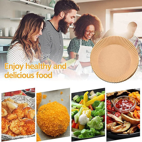 100 Pcs Air Fryer Disposable Paper Liner, 6.3 Inch Non-Stick Air Fryer Paper Liners, Baking Paper Food Grade Parchment, Oil-Proof Water-Proof Steamer Oil Paper for Roasting Microwave