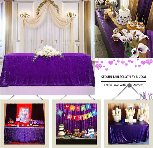 Sequin Tablecloth 60x102inch Sparkly Table Cloth Purple Table Cover Overlay for Wedding Birthday Halloween Party Wedding Decorations Purple