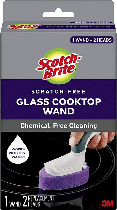 Scotch-Brite Glass Cooktop Wand with Refill Pads, Cleans With Just Water, Tackle Burnt-On Messes, 1 Wand and 2 Replacement Heads