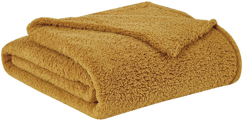 Brooklyn Loom Marshmallow Sherpa Bed Blanket, Full/Queen, Mustard