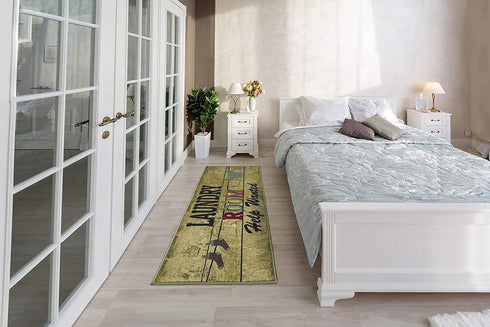 Ottomanson Laundry Collection Bordered Non-Slip Rubber Back Runner Rug, 20" x 59", Beige
