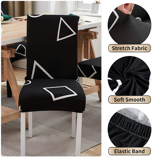 UMETE Chair Covers for Dining Room Set of 6, Dining Chair Slipcovers Stretch Dining Room Chair Covers Seat Protector, Washable Parsons Chair Cover for Home,Banquet(Black Graphics,6 Pack)