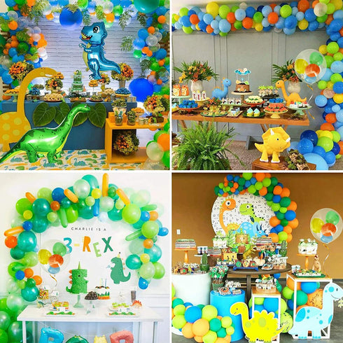 162 Pcs Boys Dinosaur Party Supplies with 4D T-Rex Balloon Dinosaur Jungle Jurassic Theme Balloons for Blue theme Boys Birthday Party Baby Shower Decorations