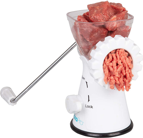 Manual Meat Grinder - Mincer w 2 Stainless Steel Plates, Sausage Attachment, Press, Heavy Duty Suction Base and Dishwasher Safe Design- Make Suasage, Ground Beef, Hamburgers and More