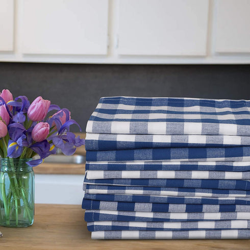 Urban Villa,Buffalo Check Plaid, Premium Quality, Dinner Napkins, 100% Cotton, Set of 12, Size 20X20 Inch, Blue/White Oversized Cloth Napkins with Mitered Corners, Ultra Soft, Durable Hotel Quality