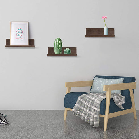 Space Art Deco,Set of 3 Floating Shelves Wall Mounted,Rustic Wood Wall Shelf, Great for Home, Office,Bedroom, Bathroom, Living Room, Kitchen Decorative,14 Inch (Brown)