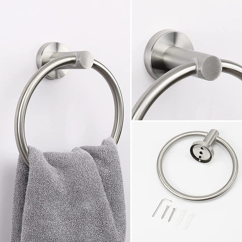 NearMoon 2 Pieces Bathroom Hardware Accessories, Towel Ring and Toilet Paper Holder- Stainless Steel Bathroom Towel Hanger and Hand Towel Holder, Wall Mounted (Brushed Nickel)