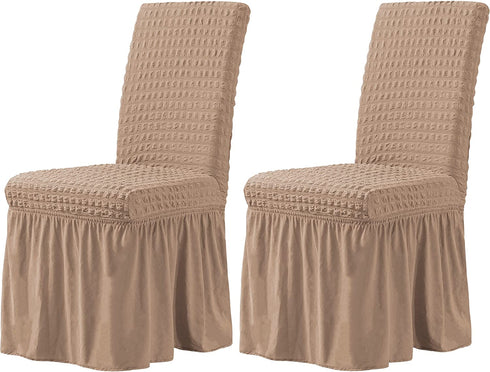CHUN YI Stretchy Universal Easy Fitted Dining Chair Cover Slipcovers with Skirt, Removable Washable Furniture Chair for Kids Pets Home Ceremony Banquet Wedding Party(2Pcs,Dark Khaki)