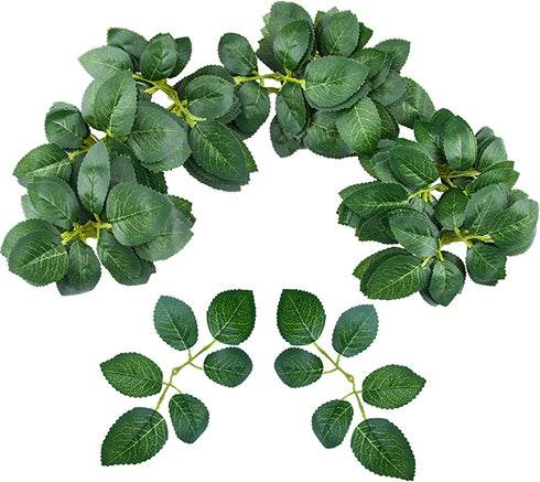 Meiliy 200pcs Bulk Rose Leaves Artificial Greenery Fake Rose Flower Leaves for DIY Wedding Bouquets Centerpieces Party Decorations Rose Vine Wreath Garlands Supplies