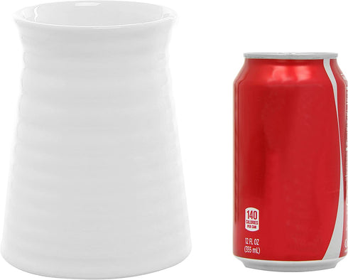 MyGift 5-Inch Modern White Ceramic Decorative Vase, Ribbed Design Tabletop Centerpiece Vase Decoration, Set of 2