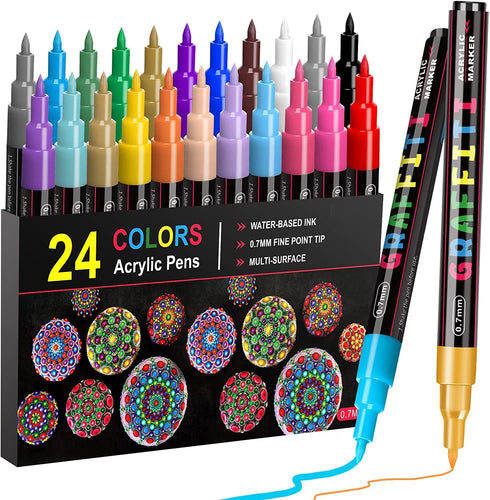 Acrylic Paint Pens,Emooqi 24 Acrylic Paint Markers Paint Pens Marker Pens for DIY Craft Projects Waterproof Paint Art Marker for Rock Painting Ceramic Glass Canvas Mug Wood Metal-0.7mm fine tip