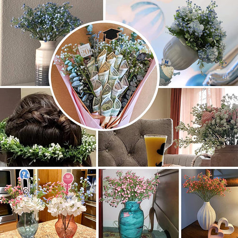 BOMAROLAN Artificial Baby Breath Flowers Fake Gypsophila Bouquets 12 Pcs Fake Real Touch Flowers for Wedding Decor DIY Home Party?Blue?