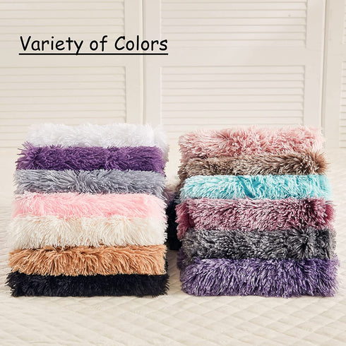 LIFEREVO 2 Pack Shaggy Plush Faux Fur Pillow Shams Fluffy Decorative Pillowcases Zipper Closure (Standard Queen Light Beige)