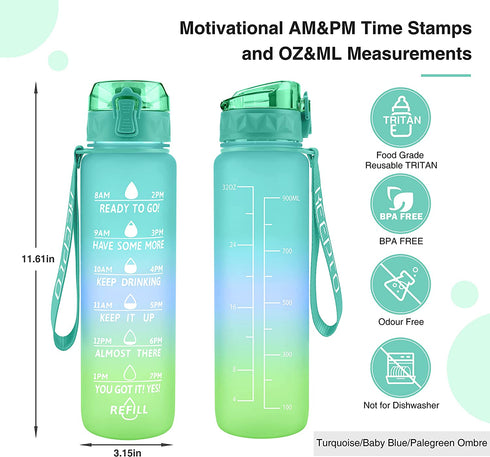 KEEPTO Motivational 32 oz Water Bottle with Straw,BPA Free Water Jug with Time Marker