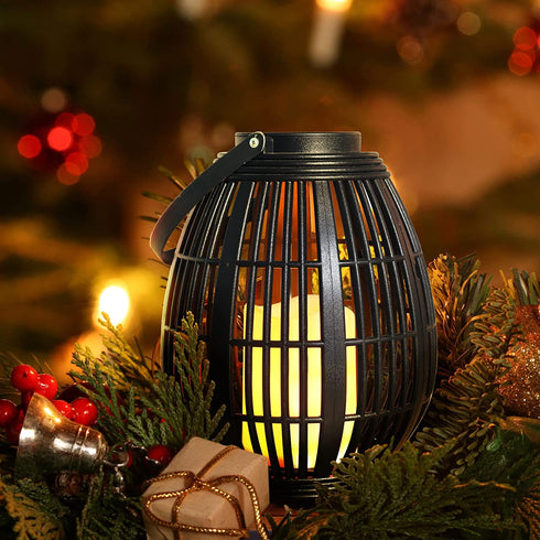 neemor Outdoor Solar Rattan Candle Lantern Automatic Switch LED Flickering Flameless Light Hanging Table Lamp Decorative Patio Yard Garden Pathway Walkway