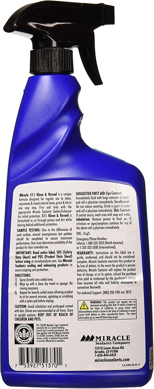 Miracle Sealants KLRE32OZ6 511 Kleen & Reseal Cleaners, 32 oz, 32 Fl Oz