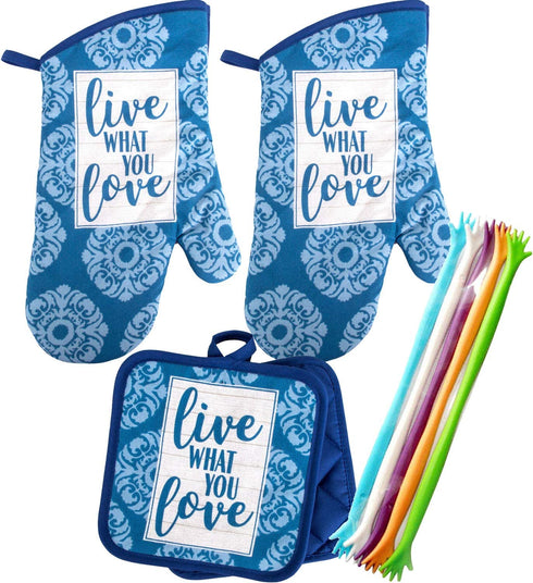 Live What You Love Kitchen Oven Mitt Pot Holder Set Linens Pack