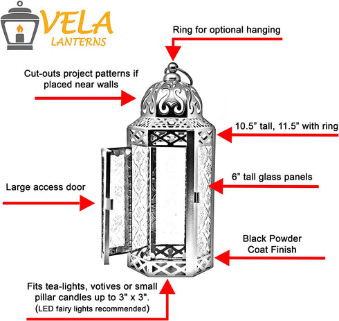 Vela Lanterns Decorative Moroccan Candle Lantern Holder for Decor, Cobalt Glass, Medium