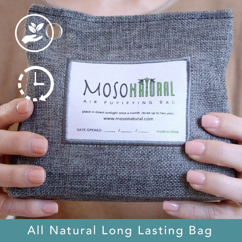 MOSO NATURAL: The Original Air Purifying Bag. 300g Stand Up Design. For Closets, Bathrooms, Pet Areas. An Unscented, Chemical-Free Odor Eliminator (Charcoal)