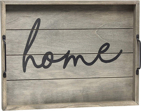 Elegant Designs HG2000-RGH Wood w-Handles Decorative Serving Tray, 15.5" x 12", Rustic Gray Home