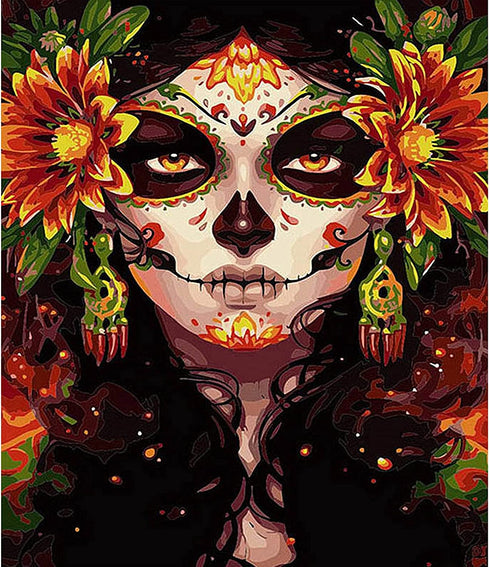 Paint by Number for Adults, CAYUDEN 16" x 20" Acrylic Paint by Numbers for Adults Beginner Kids Skull Painting by Number Kit on Canvas with 3 Brushes on Canvas Watercolor Adult Paint by Numbers Kits