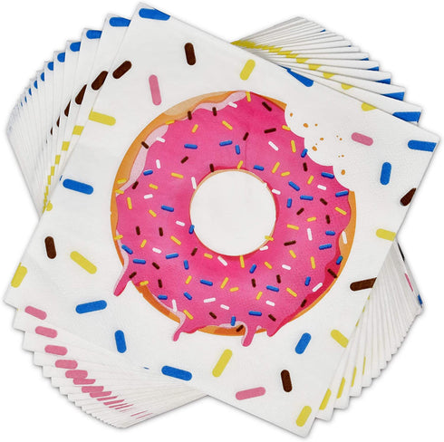 Donuts Party Supplies Tableware Set 24 9" Dinner Plates 24 7" Dessert Plate 24 9 Oz. Cups 50 Lunch Napkins for Doughnut Sprinkle Hanukkah Baby Shower Birthday Theme Disposable Paper Goods Decorations