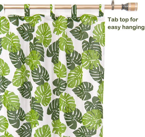BROSHAN White and Green Curtains for Bedroom 1 Panel, Monstera Palm Leaf Window Curtain, Tropical Curtains &Drapes for Jungle Safari Kids Boys Girls Room Darkening Window Treatments, 78 inches Long