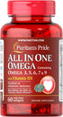 Puritans Pride All in One Omega 3, 5, 6, 7 and 9 with Vitamin D3, 60 Count