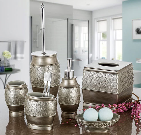 Dublin Decorative Toilet Cleaning Bowl Brush with Holder -(5" x 5" x 15.5"H) Decorative Bowl Scrubber, Space Saving Design, Contemporary Scrubbing Cleaner (Brushed Silver)