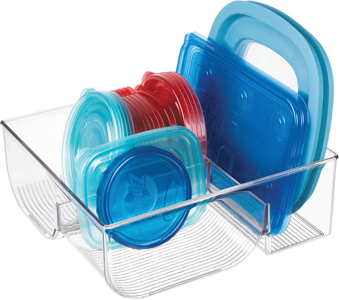 iDesign Plastic Kitchen Binz Food Container Lid Storage Organizer for Cabinet, Pantry, Countertop, 11.49" x 10.92" x 4.12", Clear
