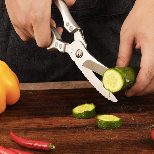 WAK Kitchen Scissors All Purpose Heavy Duty Sharp Kitchen Shears, Professional Poultry Shears, Spring Loaded Premium Metal Utility Shears, for Cutting Chicken, Bone, Fish, Meat, Chopping Vegetables