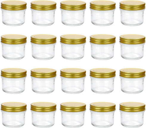 Encheng 4 oz Clear Glass Jars With Lids(Golden),Small Spice Jars For Herb,Jelly,Jams,Wide Mouth Mason Jars Canning Jars For Kitchen Storage 20 Pack ¦ ¦