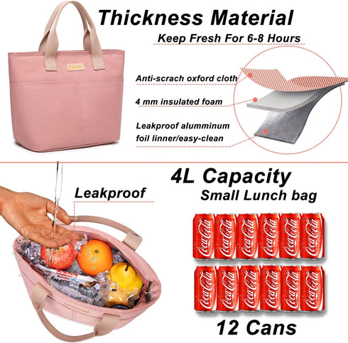 Weitars Lunch Bag For Women Girl,Small Lunch Bag Tote Thermal Cooler Bag Snacks Leakproof Insulated Lunch Purse College Work Picnic/ Hiking/ Beach/ Fishing/ Boating (Pink))
