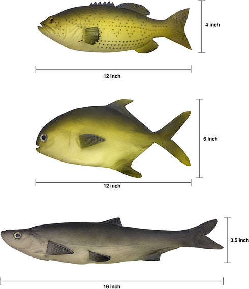 3 Large Artificial Fish- 12 to 16 in - Premium Quality - Realistic Fake Fish - Best Looking Real Fish Perfect for Food Display or Food Photography Prop - Flexible Foam Material