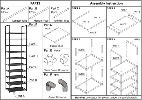 FIDUCIAL HOME 10 Tiers Shoe Rack 20-25 Pairs Sturdy Shoe Shelf