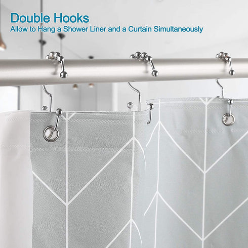 DQG Bathdesign Durable Shower Curtain Hooks Rings,Never Rust Stainless Steel Double Sliding Shower Hooks That, for Bathroom Shower Rods Curtains, Set of 12 Shower Curtain Hooks (Chrome)