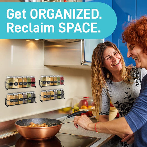 Ultimate Hostess Spice Rack Wall Mount - 4-Tier, Space-Saving Wall Spice Rack Organizer - Wall Mount Spice Rack Organizer for Spice Jars and Seasonings - Screw or Adhesive Hanging Spice Rack for Wall