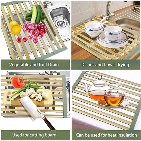 Expandable Roll-Up Dish Drying Rack for Kitchen 20.3?-13.9?, Collapsible Over-The-Sink Dish Drying Rack with Space-Saving Design, Multipurpose Rolling Rack for Sink with Large Capacity ¦