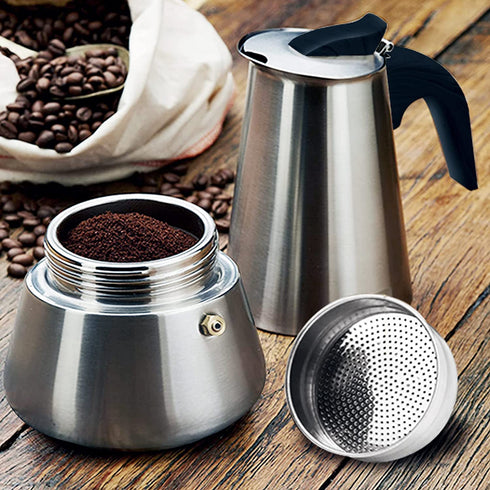 FCUS Stovetop Espresso Maker, Moka Pot, 200ml/6.5oz/4cup Percolator Italian Coffee Maker, Classic Cafe Maker, Stainless Steel, Suitable For Induction Cookers