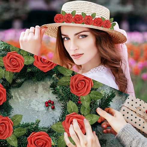 Groleca Artificial Flowers Real Touch Foam Dark Red Fake Roses 50Pcs with Stems for DIY Wedding Bouquets Bridal Shower Centerpieces Floral Arrangements Party Tables Home Decorations (Dark Red)