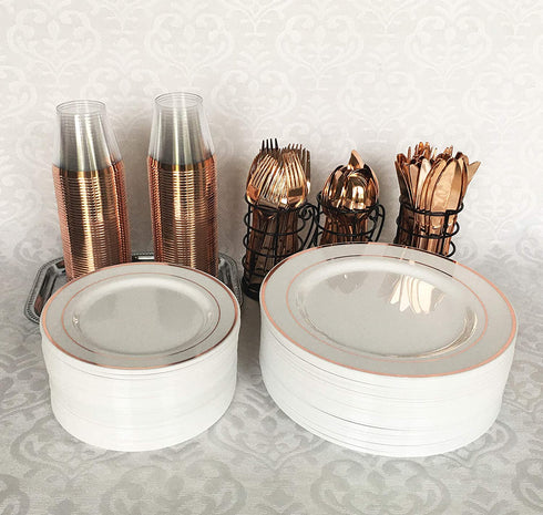 JL Prime 75 Rose Gold Plastic Silverware Set, Rose Gold Plastic Cutlery Set, Heavy Duty Utensils for Party & Wedding, Disposable Rose Gold Flatware, 25 Forks, 25 Spoons, 25 Knives