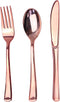 JL Prime 75 Rose Gold Plastic Silverware Set, Rose Gold Plastic Cutlery Set, Heavy Duty Utensils for Party & Wedding, Disposable Rose Gold Flatware, 25 Forks, 25 Spoons, 25 Knives
