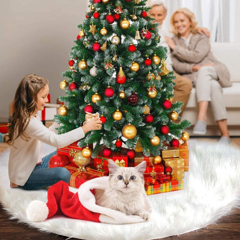 Large Christmas Tree Skirt, 60 Inch White Faux Fur Christmas Tree Skirt,Big Size Velvet Plush Xmas Tree Skirt for Xmas Holiday