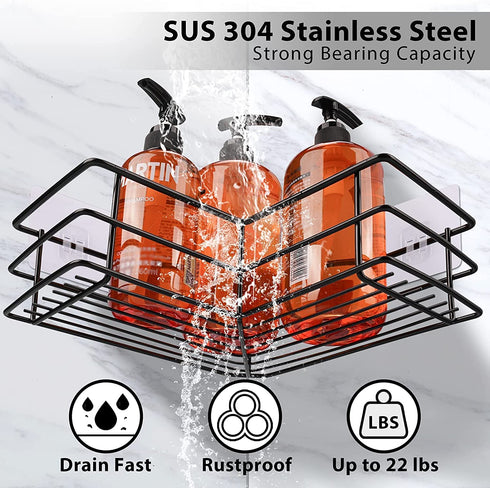 Shower Caddy Corner 2 Pack, Lanhado Shower Organizer Corner with Adhesive, SUS304 Rustproof Stainless Steel Shower Shelf for Inside Shower, Wall Mounted No Drilling Corner Shower Caddy with 4 Hooks