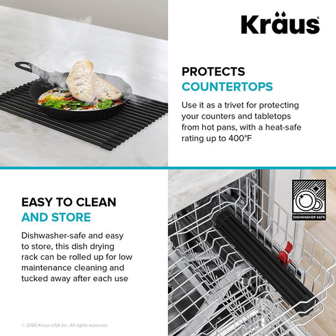Kraus KRM-10DG Kore Multipurpose Over-Sink Roll-Up Dish Drying Rack, Dark Gray