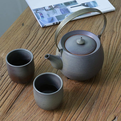 TEANAGOO Pottery Chinese Tea Cup Tea Cup, 5.8 Oz, Junware, TC03 Grey, 4 Pcs/box, Occupied Japan Tea Cups Porcelian Asian Tea Cups No Handles Japanese Tea K Cups