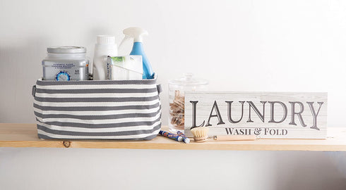 DII Laundry Storage Collection Cabana Stripe Collapsible and Waterproof Bins, Small Rectangle, 12x7.5, Gray, 2 Piece